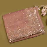 Rose Gold Crinkle Georgette Saree With All Over Hand Embroidered Sequin Floral Design