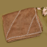 Beige Hand Embroidered Saree With Pearl Diamond Border