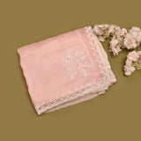 Peach Organza Hand Embroidered Pearl Sequin Floral Saree