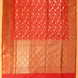 Red Banarasi Silk Saree With Gold Zari Floral Jaal And Oval Butti Pallu