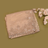 Beige Champagne Organza Hand Embroidered Sequin Fern Border Saree