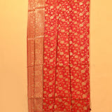 Red Banarasi Silk Saree With Gold Zari Floral Jaal And Oval Butti Pallu