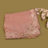 Blush Peach Organza Saree With Hand Embroidered 3D Flower Border And Leaf Detailing