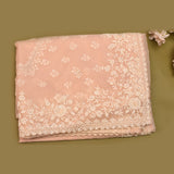 Peach Net Saree With All Over Hand Embroidered Floral Border