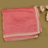 Pink Georgette Saree With Hand Embroidered Pearl Medallion Border