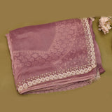 Dusty Mauve Georgette Saree With Hand Embroidered Pearl Medallion Border