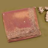 Rose Gold Hand Embroidered Sequin Floral Scalloped Border Saree