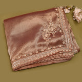 Antique Gold Hand Embroidered Georgette Saree With Floral Bouquet Motifs