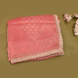 Coral Pink Hand Embroidered Pearl Teardrop Border Saree