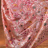 Muted Pink Floral Embroidered Tissue Silk Saree