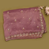 Mauve Pink Hand Embroidered Saree With Floral Sequin Border