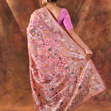 Muted Pink Floral Embroidered Tissue Silk Saree