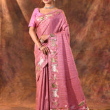 Thulian Pink Floral Tissue Silk Saree