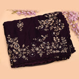 Deep Purple Georgette Saree With Hand Embroidered Gold Floral Border