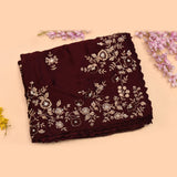 Dark Maroon Hand Embroidered Gold Floral Sare