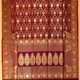 Dark Brown Banarasi Silk Saree With Gold Zari Pomegranate Butti Jaal And Floral Pallu