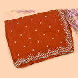Rust Orange Satin Saree With Sequin Booti And Scalloped Border