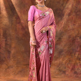 Thulian Pink Floral Tissue Silk Saree