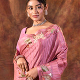 Thulian Pink Floral Tissue Silk Saree