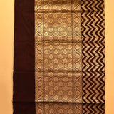 Dark Brown Banarasi Silk Saree With Gold Zari Chevron Zigzag Weave And Floral Pallu