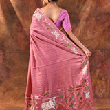 Thulian Pink Floral Tissue Silk Saree