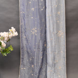 Grey-Blue Saree With Sunburst Floral Vine Embroidery