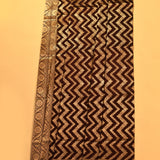 Dark Brown Banarasi Silk Saree With Gold Zari Chevron Zigzag Weave And Floral Pallu