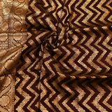 Dark Brown Banarasi Silk Saree With Gold Zari Chevron Zigzag Weave And Floral Pallu