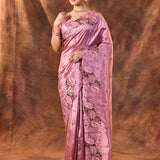 Shiny Pink Floral Silk Saree