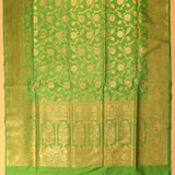 Bright Parrot Green Floral Jaal Arch Pallu Silk Banarasi Saree