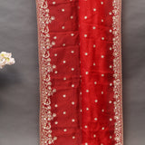 Red-Orange Shaded Organza Saree With Hand Embroidered Lotus Booti And Floral Border