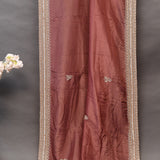 Rust Brown Organza Saree With Heavy Hand Embroidered Zari Border And Sequin Butti