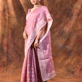 Flamingo Pink Floral Silk Blend Saree
