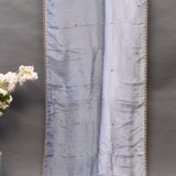 Dusty Grey-Blue Organza Saree With Hand Embroidered Floral Booti And Antique Gold Leaf Border