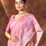 Flamingo Pink Floral Silk Blend Saree
