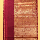 Burgundy Pure Silk Banarasi Saree With All-Over Gold Floral Jaal & Paisley Pallu