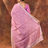Flamingo Pink Floral Silk Blend Saree
