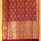 Burgundy Pure Silk Banarasi Saree With All-Over Gold Floral Jaal & Paisley Pallu