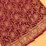 Burgundy Pure Silk Banarasi Saree With All-Over Gold Floral Jaal & Paisley Pallu