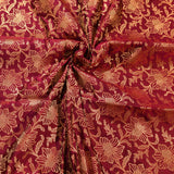 Burgundy Pure Silk Banarasi Saree With All-Over Gold Floral Jaal & Paisley Pallu