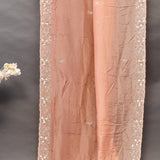 Peach Saree With Sprig Motifs And Pearl Floral Vine Border