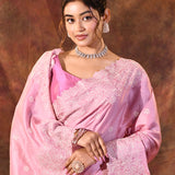 Cherry Blossom Pink Floral Silk Blend Saree