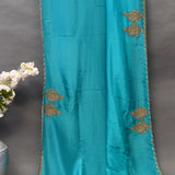 Teal Saree With Gold Medallion Embroidery