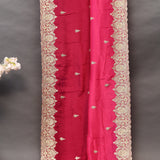 Pink-Red Saree With Multi-Row Gold Embroidered Border
