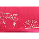 Pink-Red Saree With Multi-Row Gold Embroidered Border