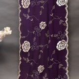 Purple Saree With Pearl Swirl Embroidery And Sequin Rose Motif