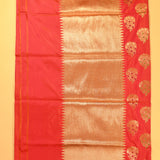Red Pure Silk Banarasi Saree With Gold Zari Meenakari Butti & Plain Zari Pallu