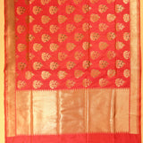 Red Pure Silk Banarasi Saree With Gold Zari Meenakari Butti & Plain Zari Pallu