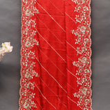 Red Saree With Dense Gold Sequin Floral Embroidery