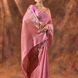 Rouge Pink Embroidered Tussar Saree